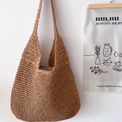 Elena Handbags Simple Straw Woven Shoulder Bag