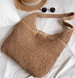 Elena Handbags Simple Straw Woven Shoulder Bag