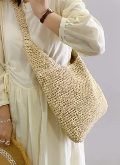 Elena Handbags Simple Straw Woven Shoulder Bag
