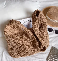 Elena Handbags Simple Straw Woven Shoulder Bag