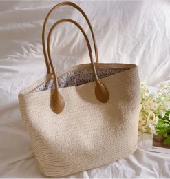 Elena Handbags Simple Straw Woven Summer Tote