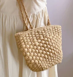 Elena Handbags Simple Woven Straw Tote Bag