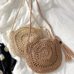 Elena Handbags Small Boho Round Beach Bag