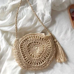 Elena Handbags Small Boho Round Beach Bag