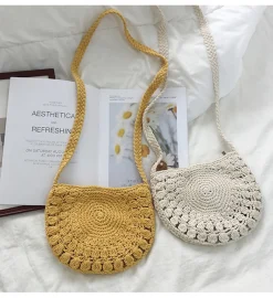 Elena Handbags Small Boho Cotton Knitted Shoulder Bag