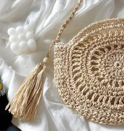 Elena Handbags Small Boho Round Beach Bag