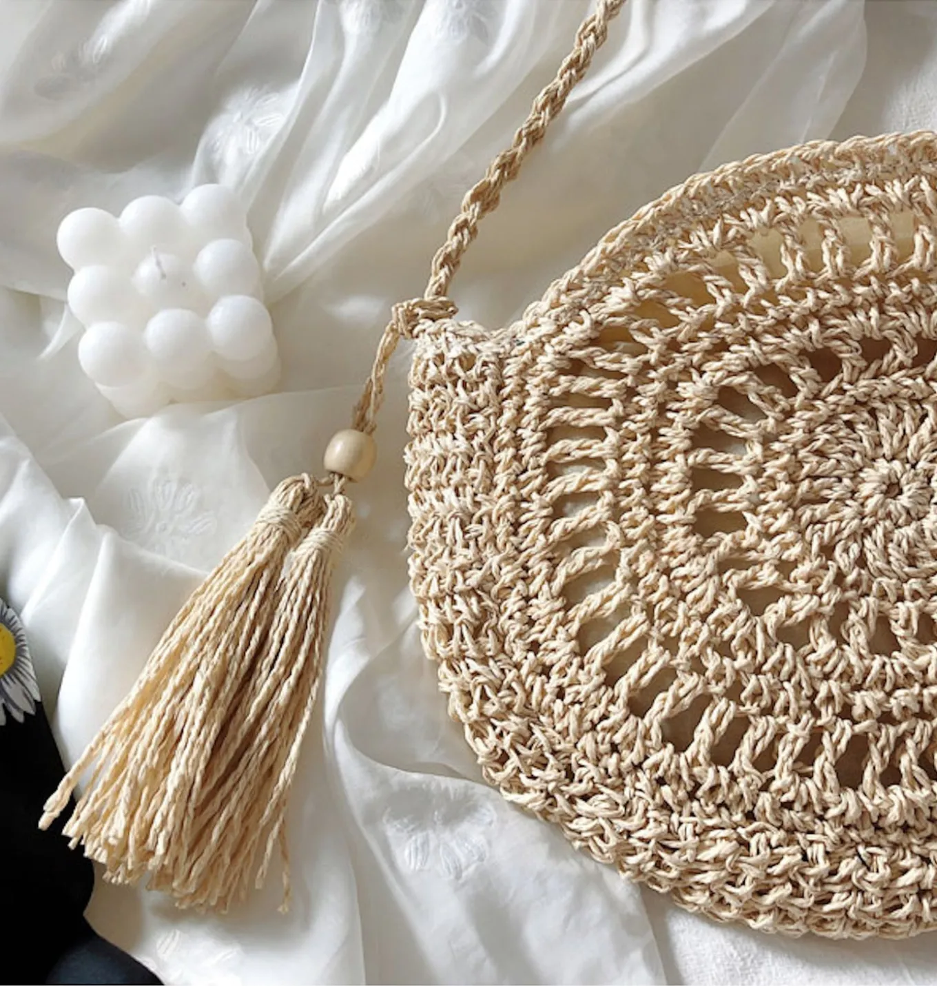 Elena Handbags Small Boho Round Beach Bag