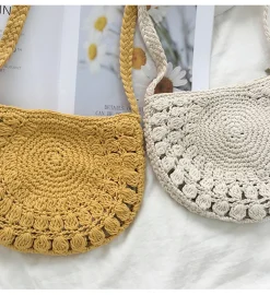 Elena Handbags Small Boho Cotton Knitted Shoulder Bag
