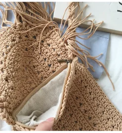 Elena Handbags Small Boho Beach Bag with Tassels