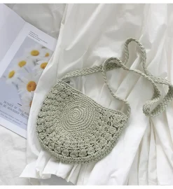 Elena Handbags Small Boho Cotton Knitted Shoulder Bag