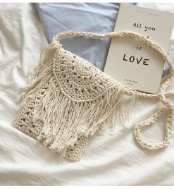 Elena Handbags Small Boho Beach Bag with Tassels