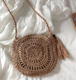 Elena Handbags Small Boho Round Beach Bag