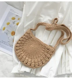 Elena Handbags Small Boho Cotton Knitted Shoulder Bag
