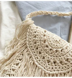 Elena Handbags Small Boho Beach Bag with Tassels