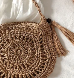 Elena Handbags Small Boho Round Beach Bag