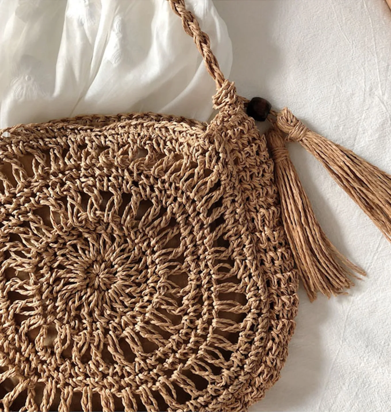 Elena Handbags Small Boho Round Beach Bag