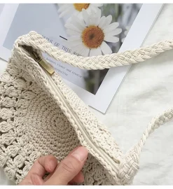 Elena Handbags Small Boho Cotton Knitted Shoulder Bag