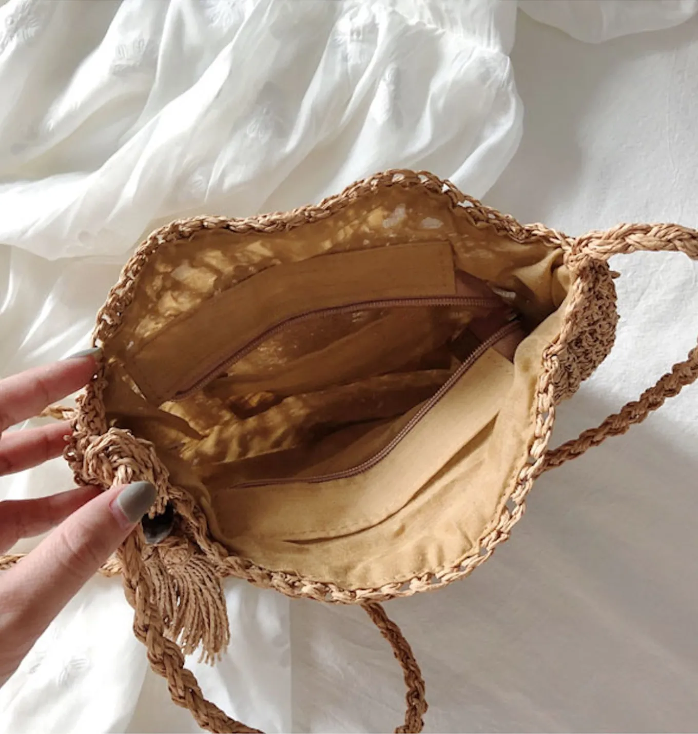 Elena Handbags Small Boho Round Beach Bag