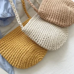 Elena Handbags Small Cotton Knitted Shoulder Bag