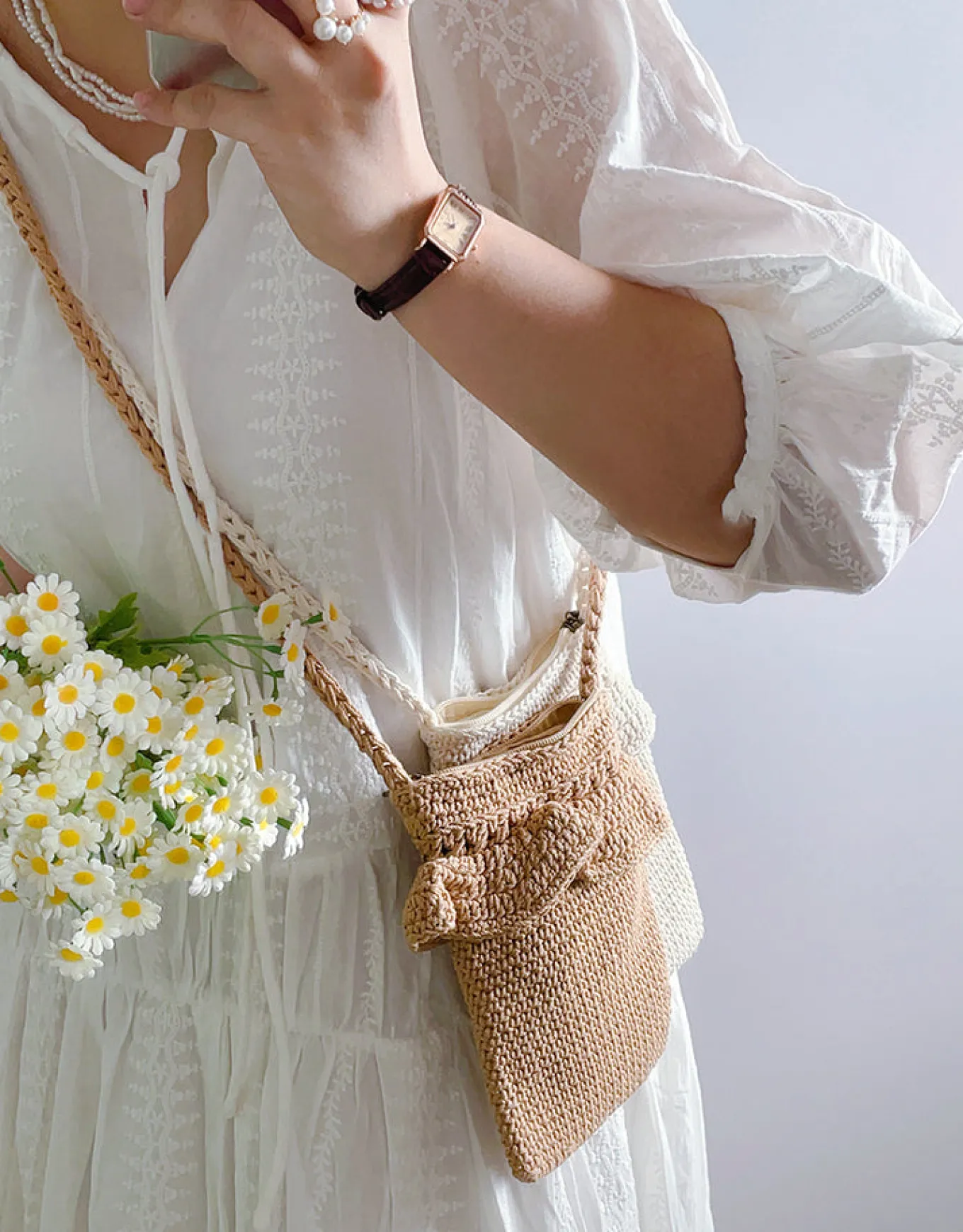 Elena Handbags Small Cotton Knitted Crossbody Bag