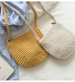 Elena Handbags Small Cotton Knitted Shoulder Bag