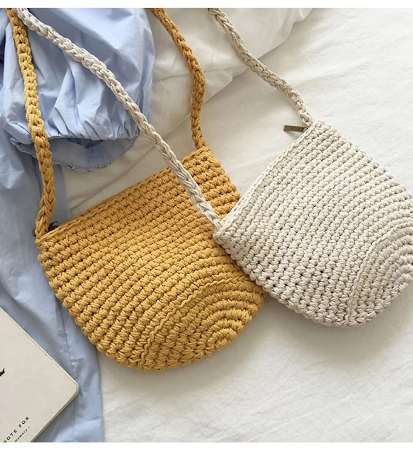 Elena Handbags Small Cotton Knitted Shoulder Bag