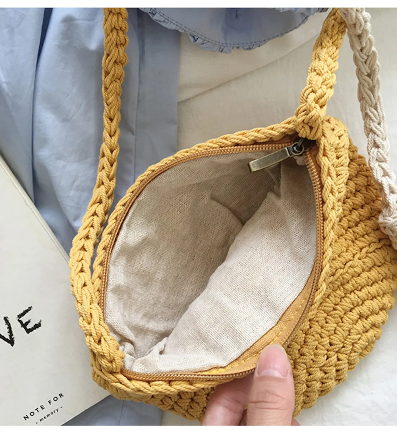 Elena Handbags Small Cotton Knitted Shoulder Bag