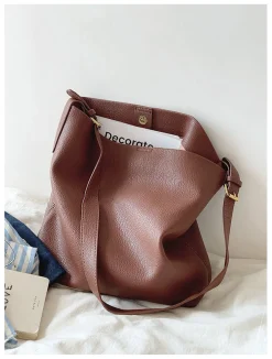 Elena Handbags Soft Leather Tote Bucket Work Bag