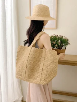 Elena Handbags Soft Raffia Woven Summer Straw Shoulder Bag