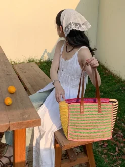 Elena Handbags Soft Raffia Summer Beach Straw Shoulder Bag