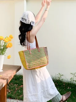Elena Handbags Soft Raffia Summer Beach Straw Shoulder Bag