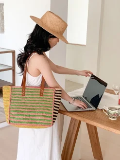 Elena Handbags Soft Raffia Summer Beach Straw Shoulder Bag