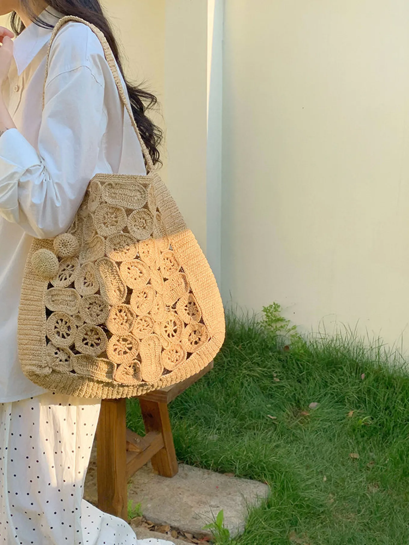 Elena Handbags Soft Raffia Woven Summer Straw Shoulder Bag