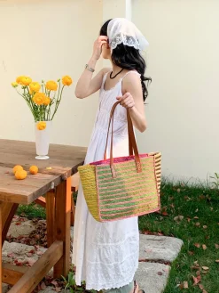 Elena Handbags Soft Raffia Summer Beach Straw Shoulder Bag
