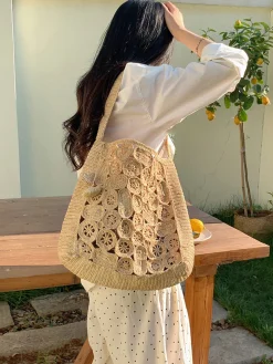 Elena Handbags Soft Raffia Woven Summer Straw Shoulder Bag