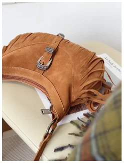 Elena Handbags Soft Suede Shoulder Bag with Tassel