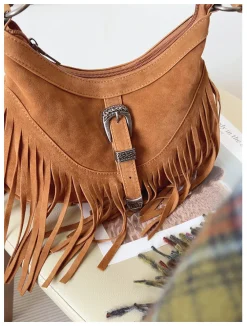Elena Handbags Soft Suede Shoulder Bag with Tassel