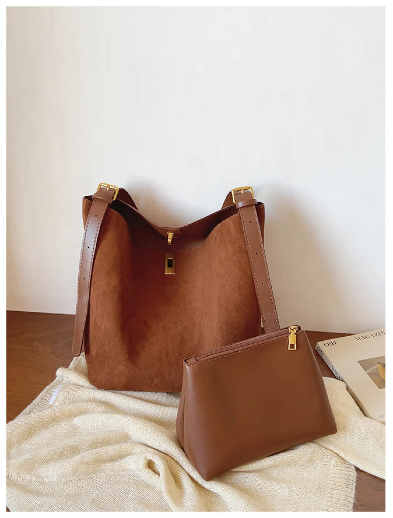 Elena Handbags Soft Suede Shoulder Bag