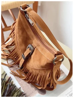Elena Handbags Soft Suede Shoulder Bag with Tassel