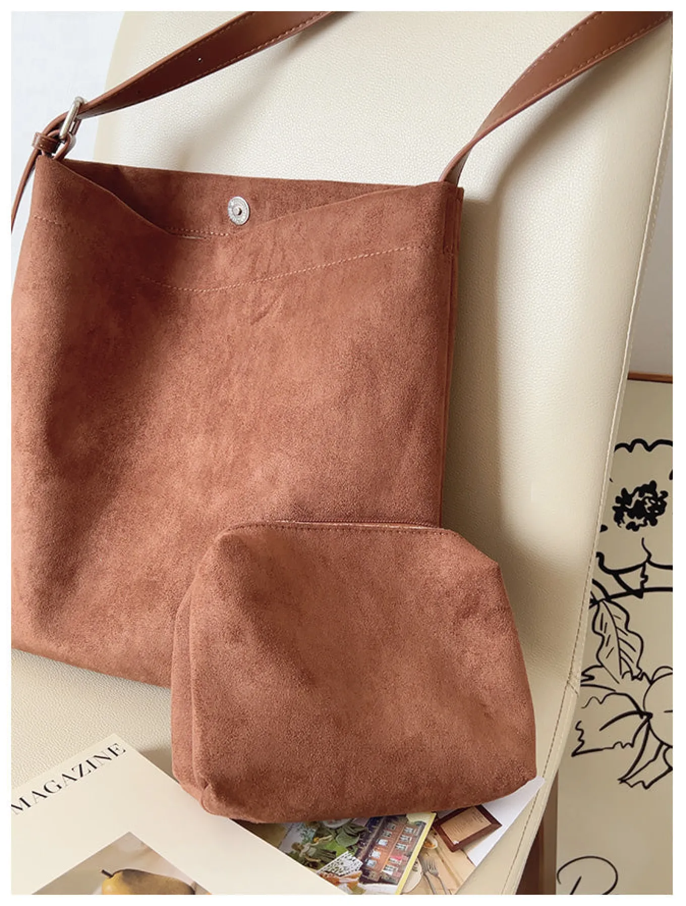 Elena Handbags Soft Suede Shoulder Bag