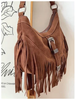 Elena Handbags Soft Suede Shoulder Bag with Tassel