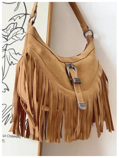 Elena Handbags Soft Suede Shoulder Bag with Tassel