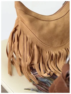 Elena Handbags Soft Suede Shoulder Bag with Tassel