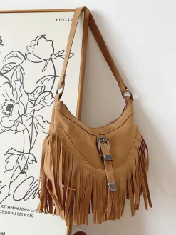Elena Handbags Soft Suede Shoulder Bag with Tassel