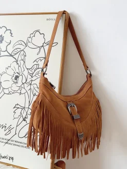 Elena Handbags Soft Suede Shoulder Bag with Tassel