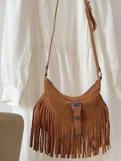 Elena Handbags Soft Suede Shoulder Bag with Tassel