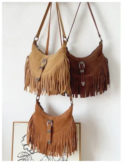 Elena Handbags Soft Suede Shoulder Bag with Tassel