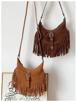Elena Handbags Soft Suede Shoulder Bag with Tassel