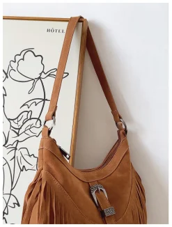 Elena Handbags Soft Suede Shoulder Bag with Tassel