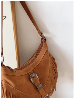 Elena Handbags Soft Suede Shoulder Bag with Tassel